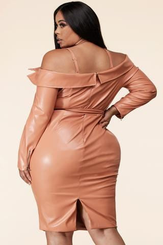 Off Shoulder Faux Leather Midi Dress - Kois Kloset Off Shoulder Faux Leather Midi Dress - Kois Kloset