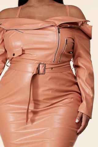 Off Shoulder Faux Leather Midi Dress - Kois Kloset Off Shoulder Faux Leather Midi Dress - Kois Kloset