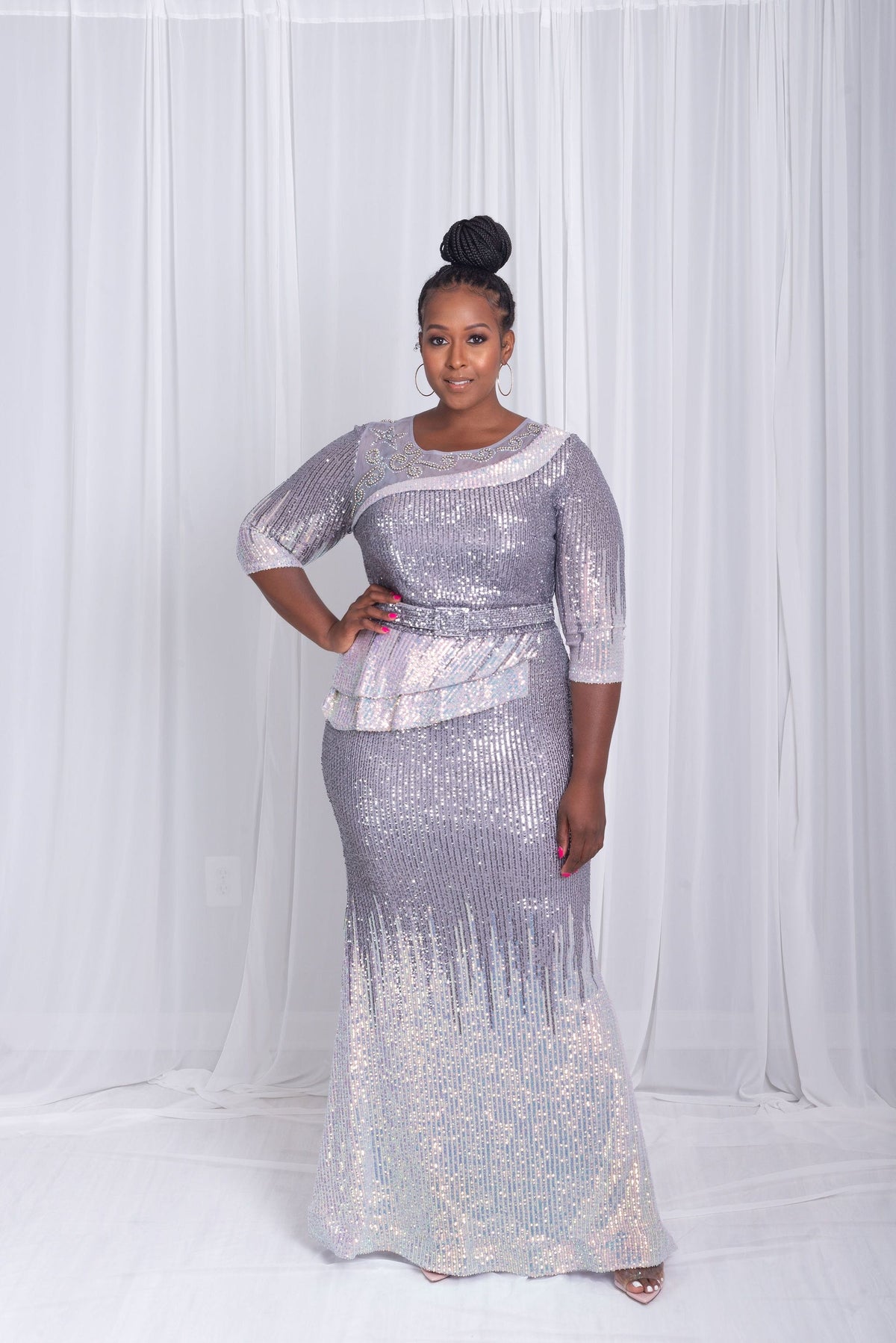 First Lady Luxe Sequin Gown (Grey &amp; Silver)