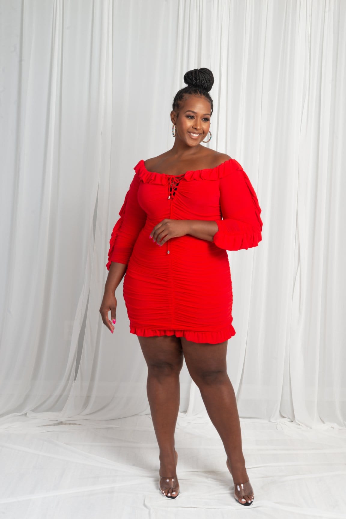 Social Night Ruched Bodycon Mini Dress (Red) Social Night Ruched Bodycon Mini Dress (Red)