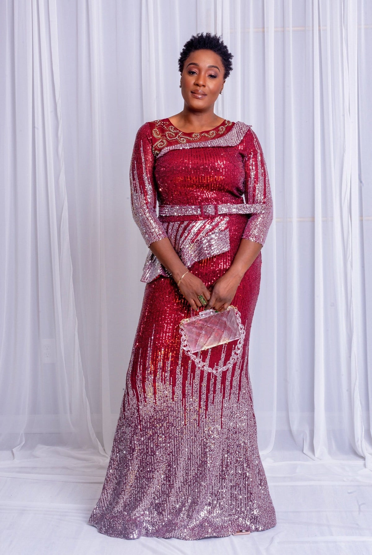 First Lady Luxe Sequin Gown (Red &amp; Silver)