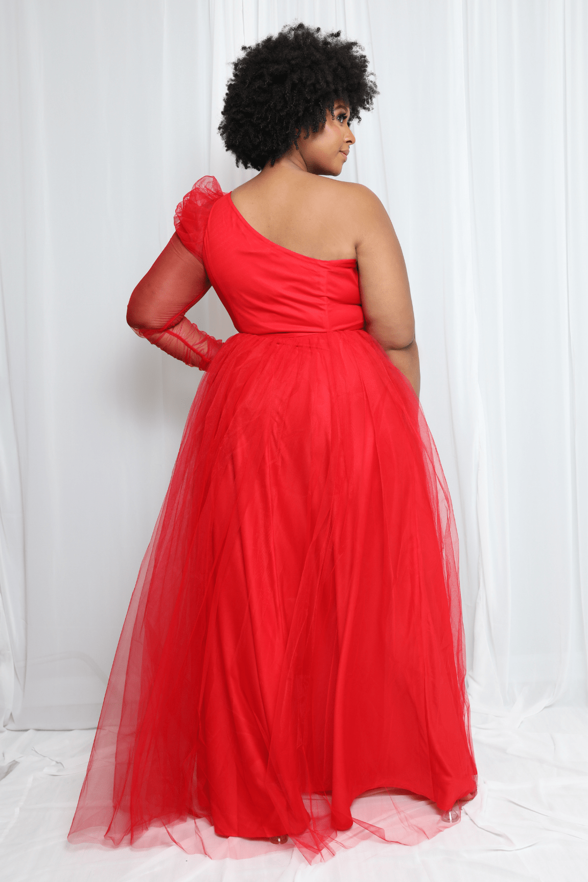 One Shoulder Maxi Slit Dress  (Red)