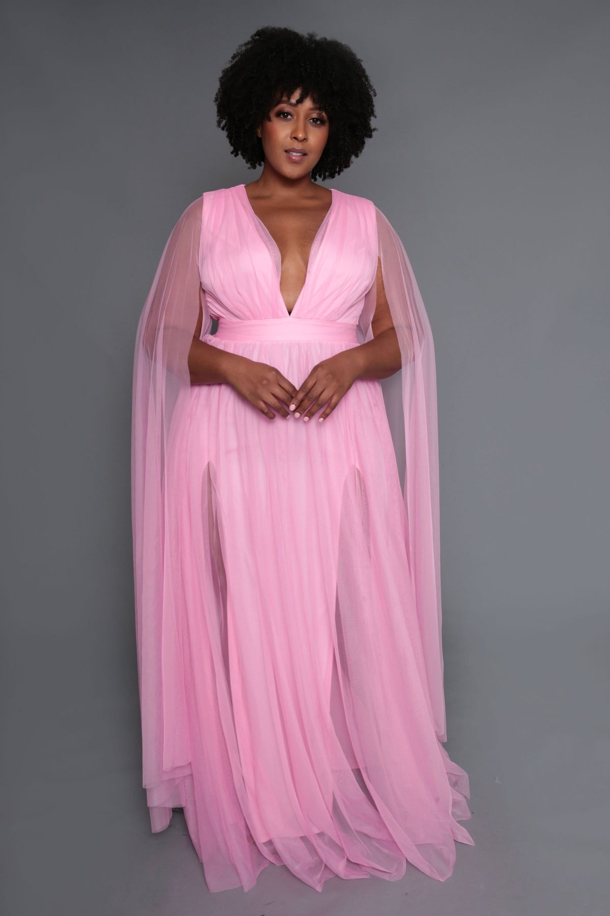 Kamila Double Side Slit Winged Gown  Pink (Small to 3XL)