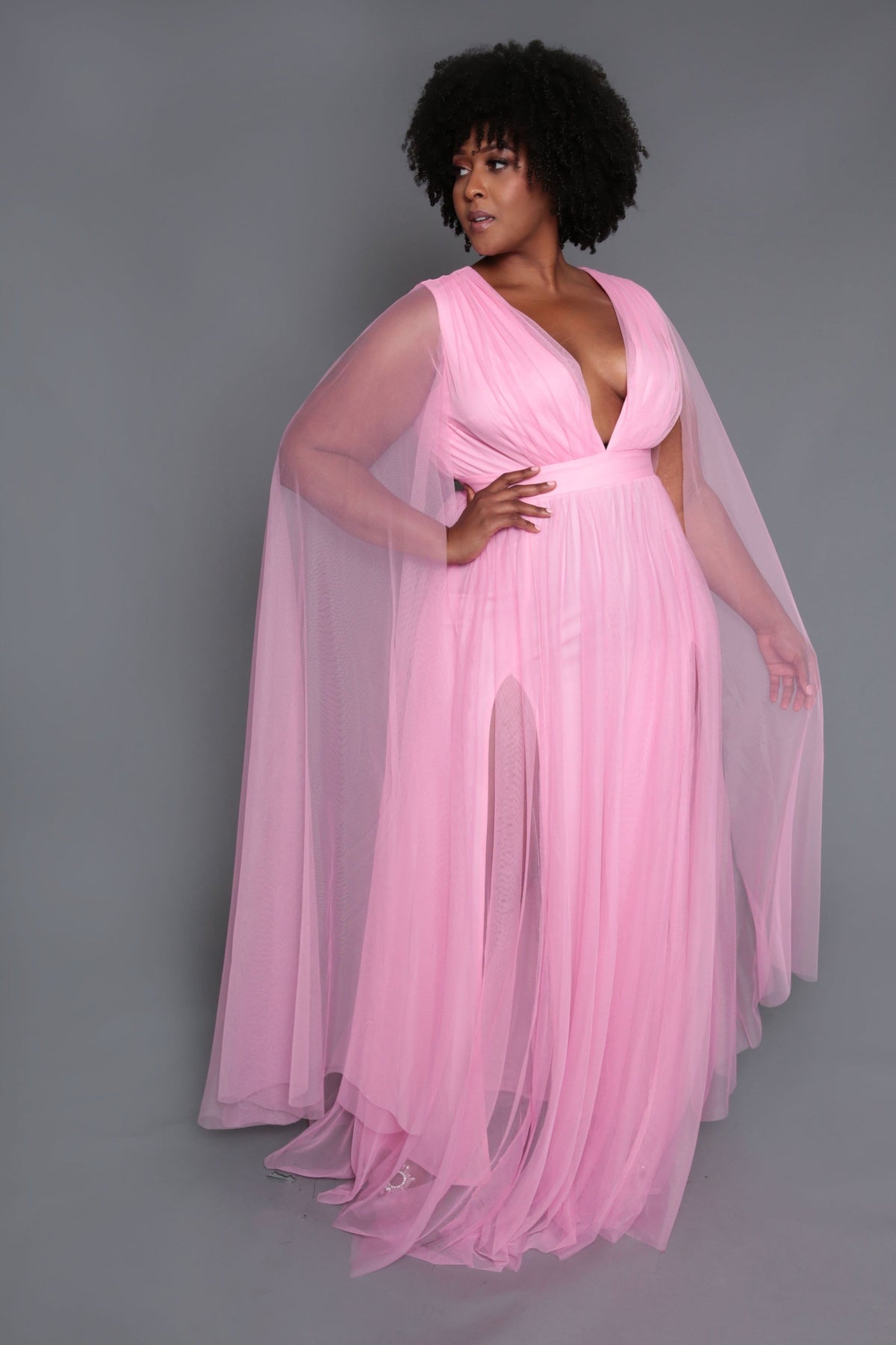 Kamila Double Side Slit Winged Gown  Pink (Small to 3XL)