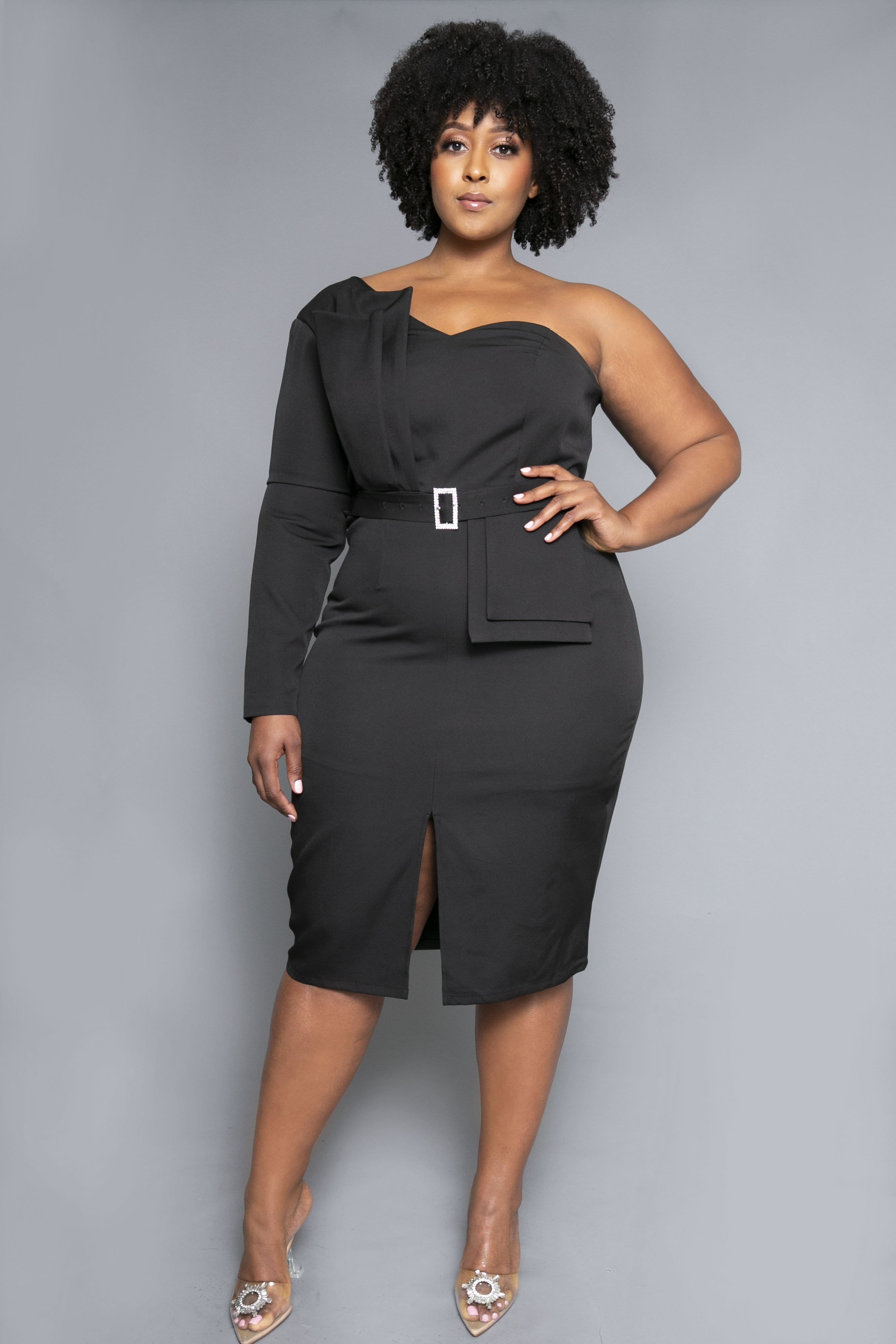 one shoulder midi dress plus size L I V D Plus Size Selina One Shoulder Midi Dress