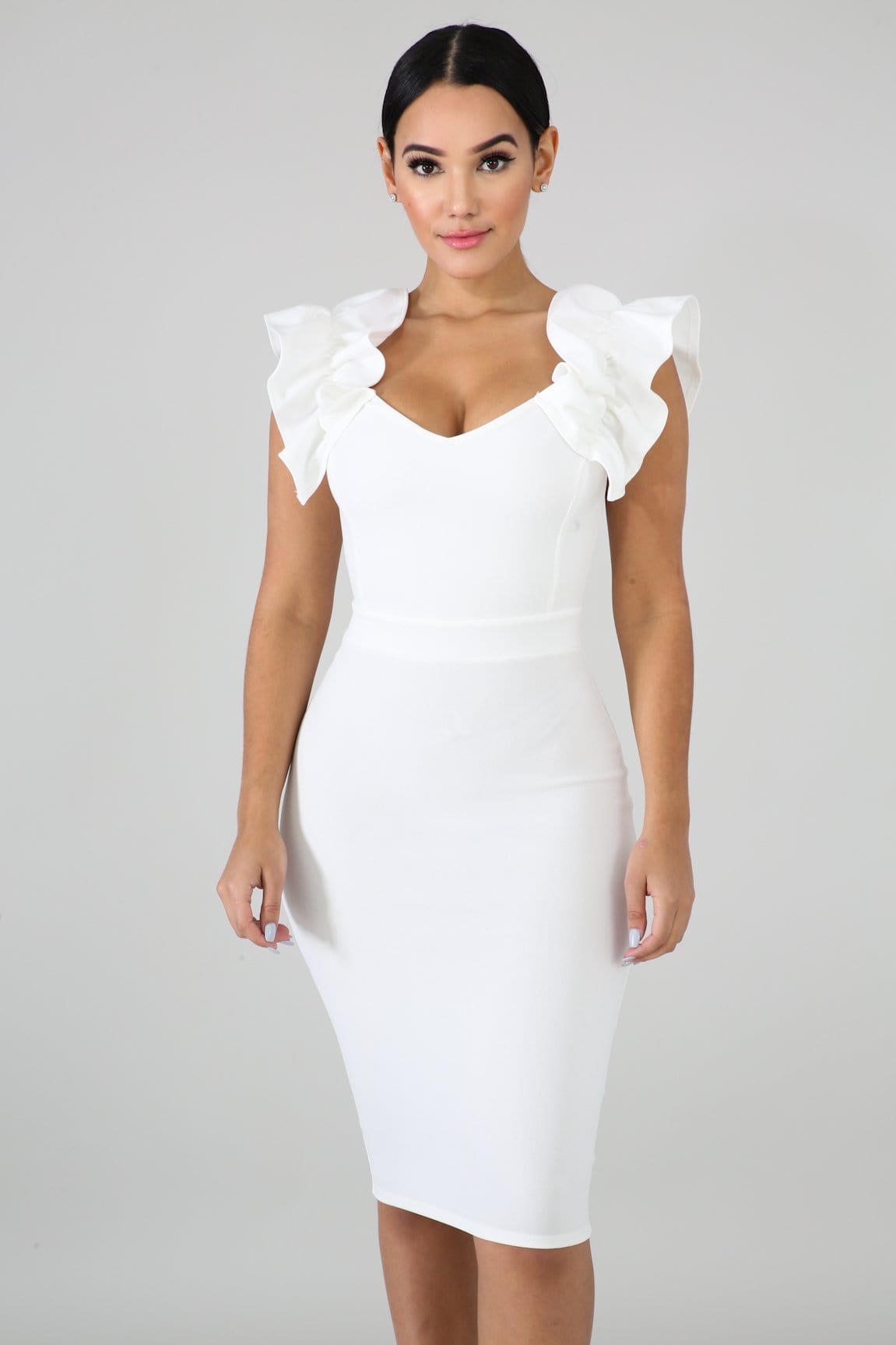 Nia Pleats Body-Con White Dress