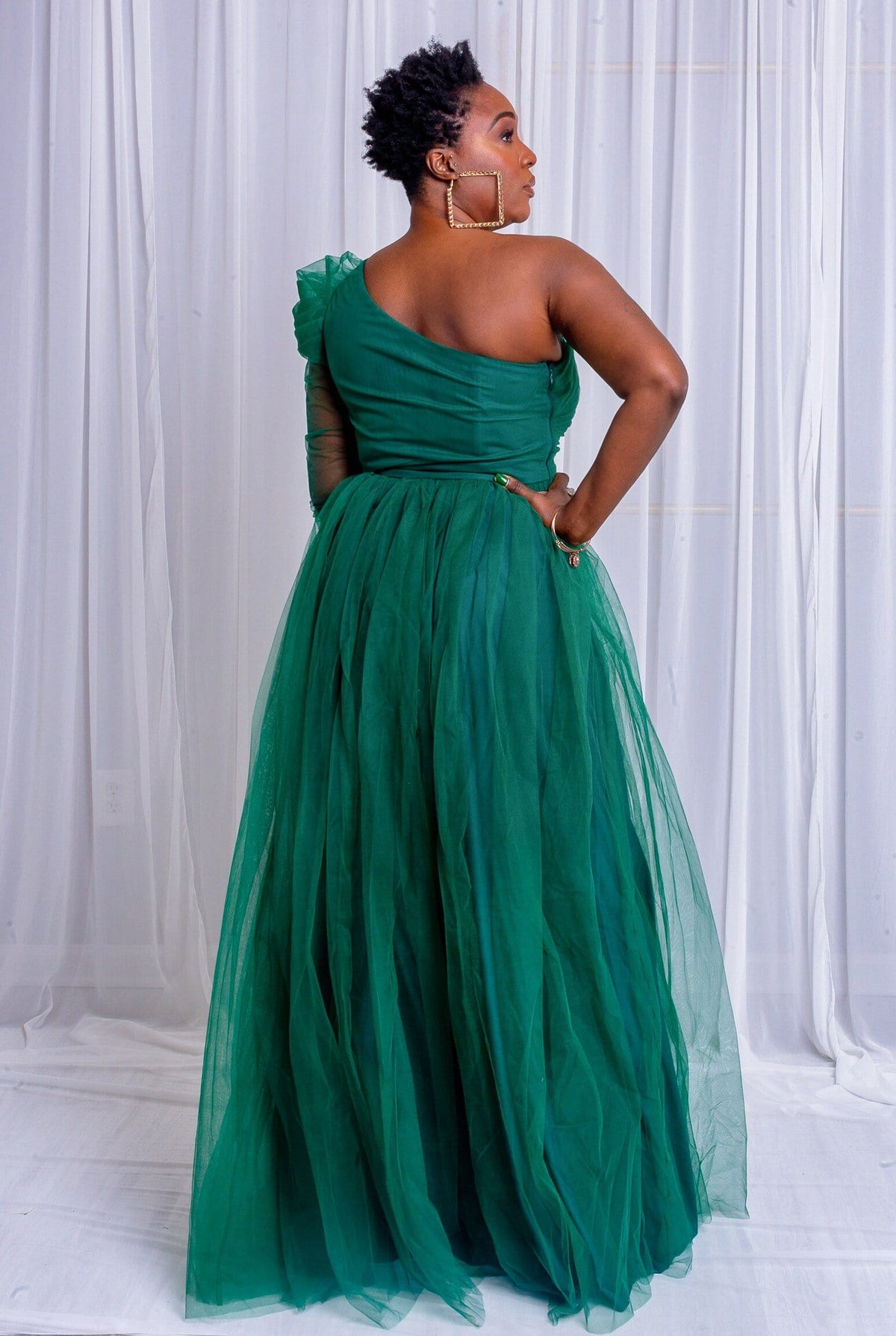 One Shoulder Tulle Dress (Green) small to 3XL
