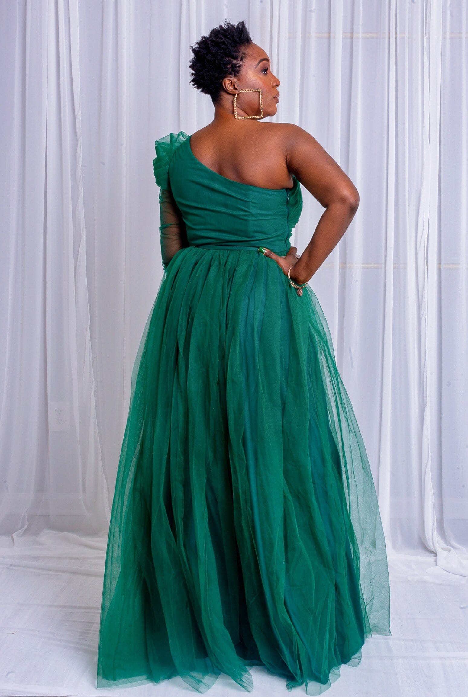 One Shoulder Tulle Dress (Green) small to 3XL - Kois Kloset