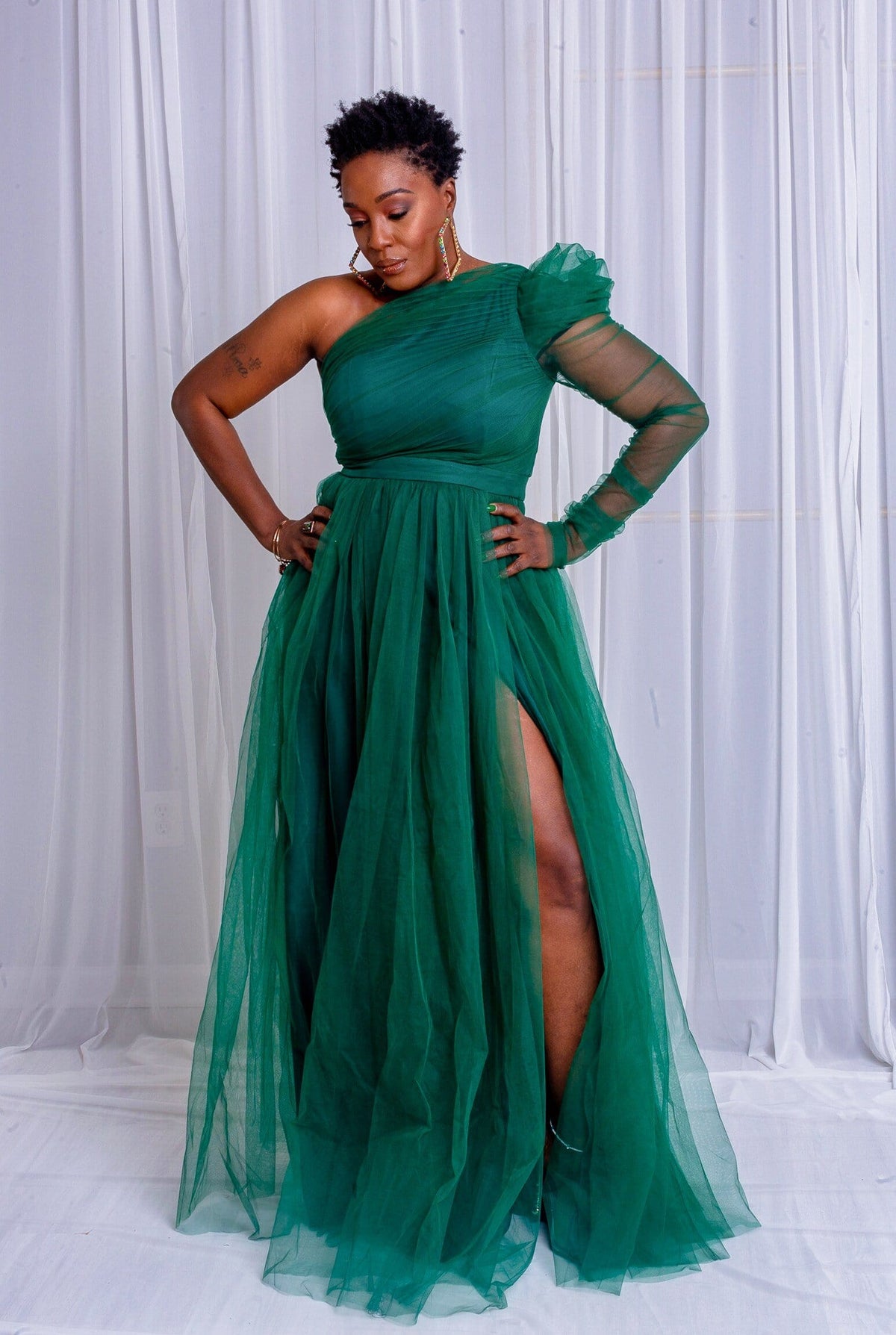One Shoulder Tulle Dress (Green) small to 3XL