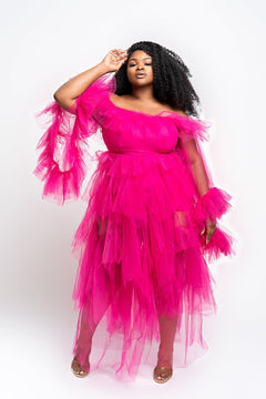 pink tulle dress plus size Tiffany Long Plus-Size Floral Tulle Prom Dress 16127 Dark Magenta / 14W
