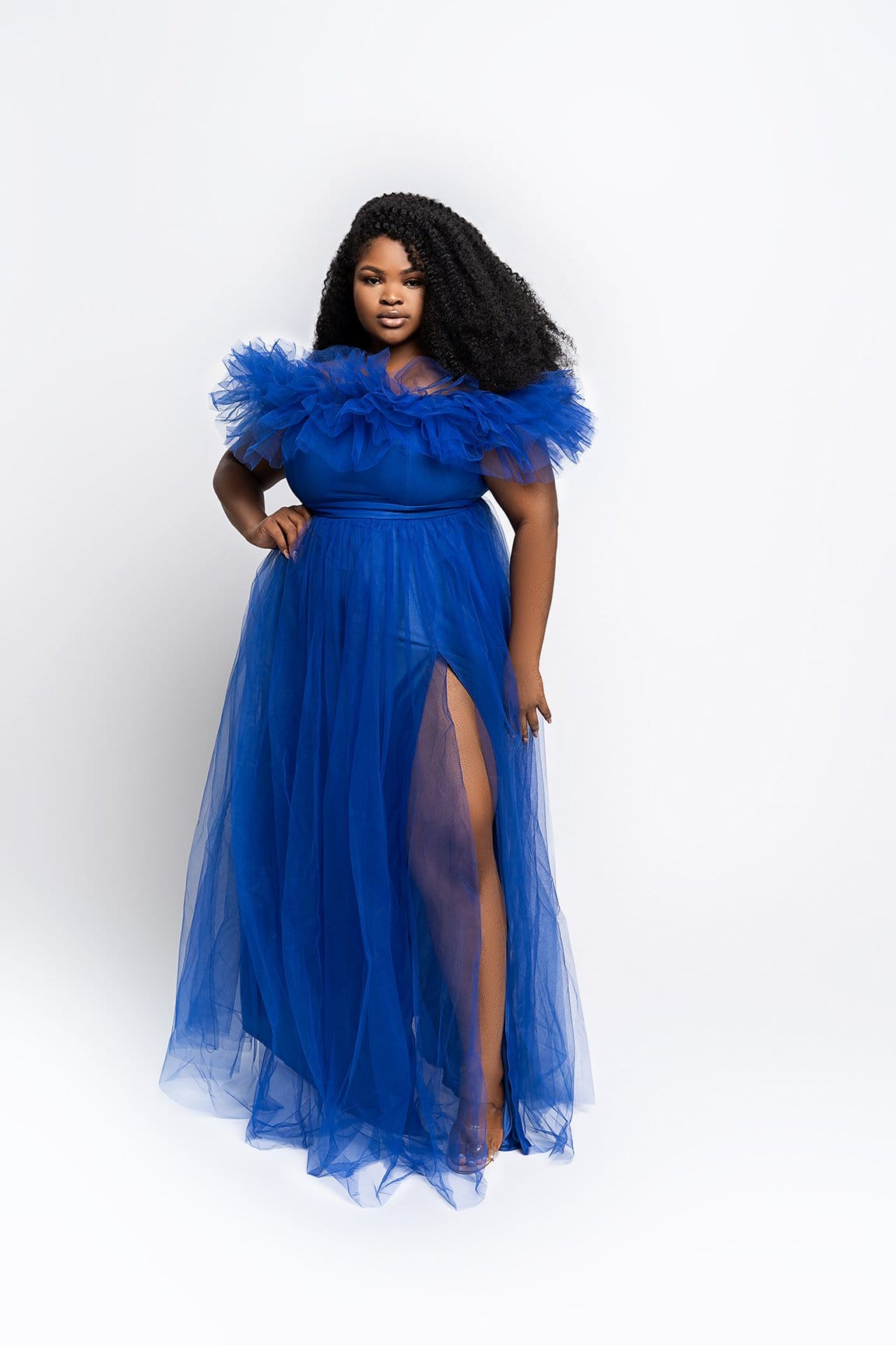 Royal blue off the shoulder maxi dress Clearance