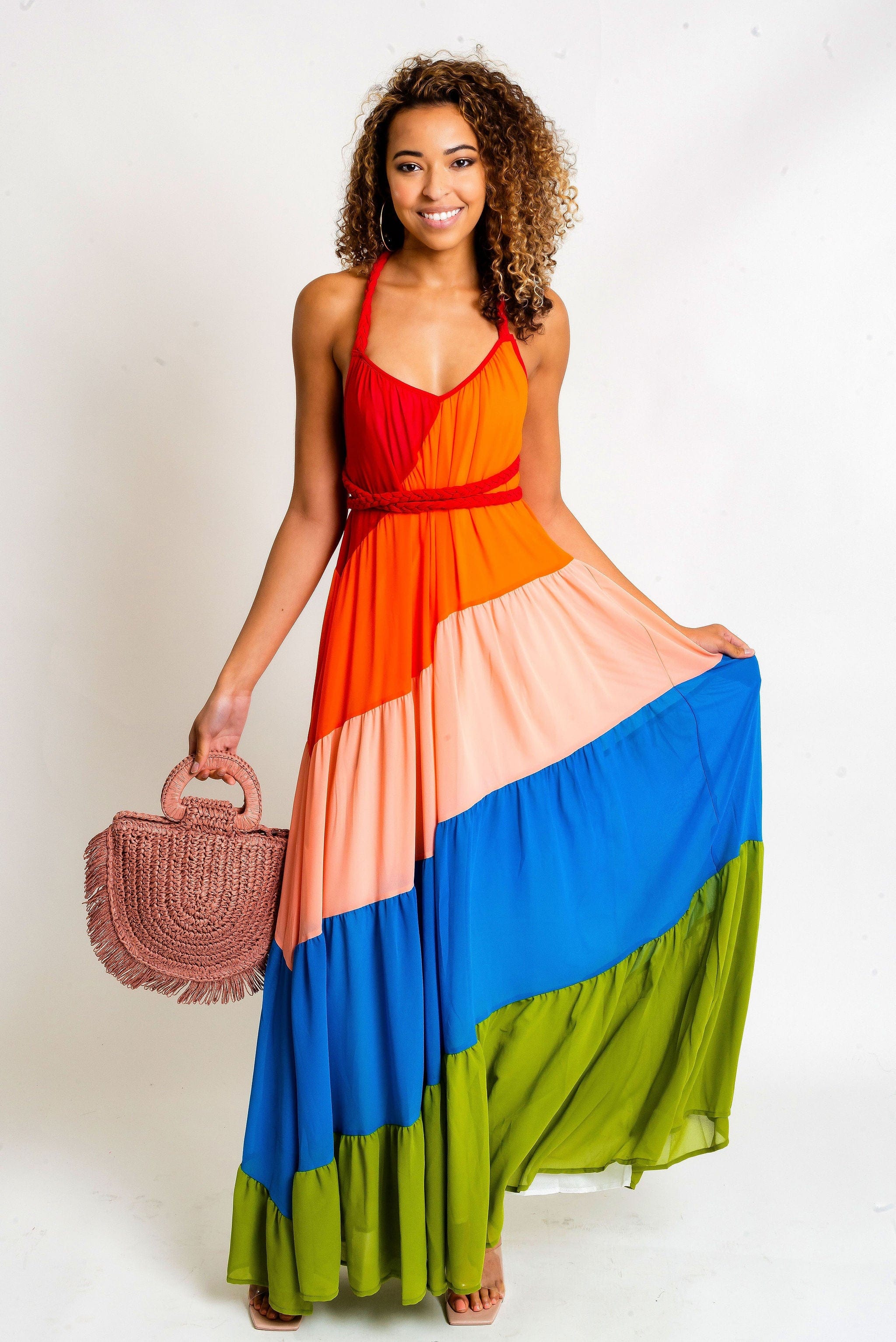 Color Block Short Sleeve Button Down Tiered Dress (Multiple Colors) |  Freckled Poppy Boutique