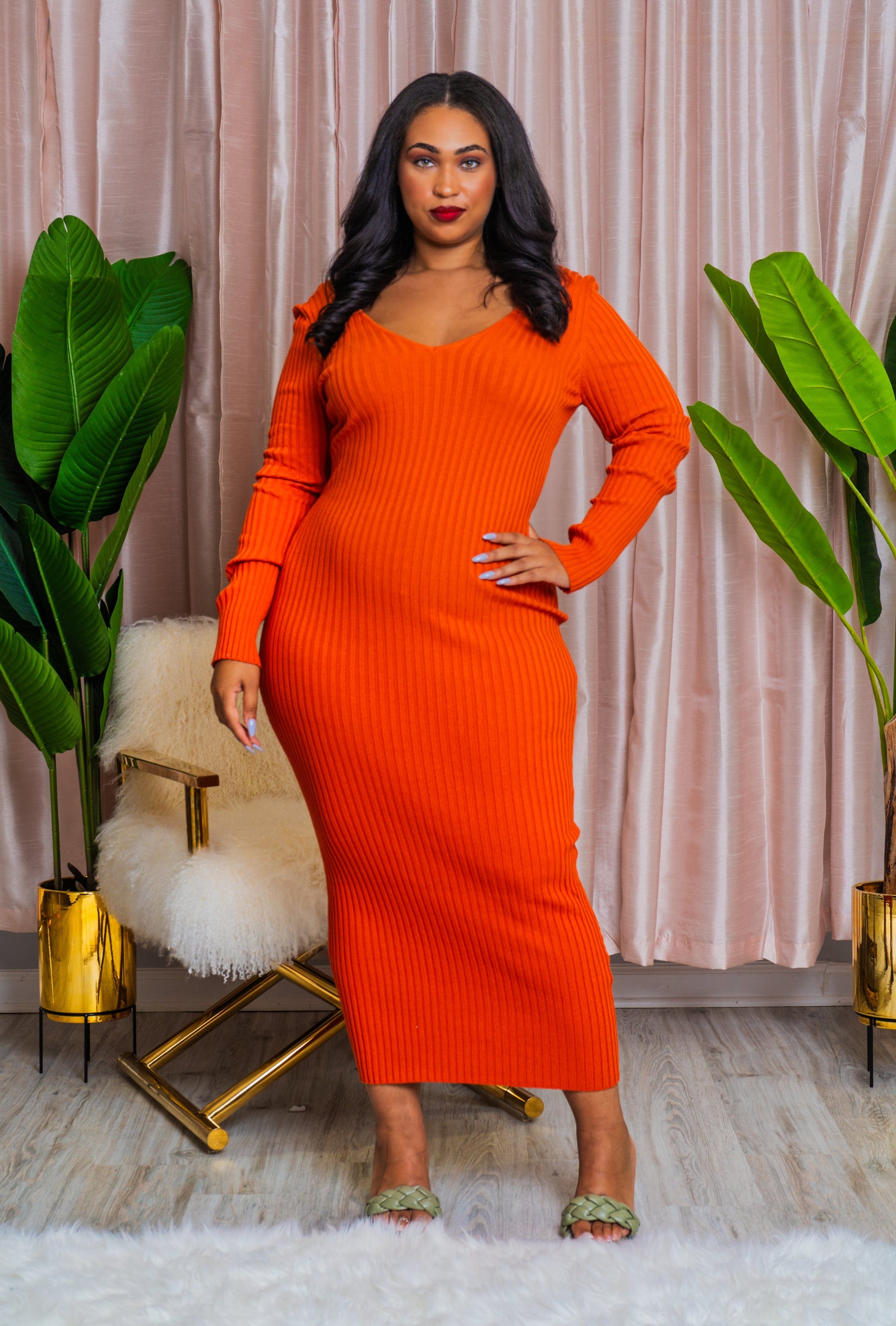 orange ribbed midi dress Plus Size High Slit Sleeveless Ribbed High Neck, Jill Midi Dress in Tomato Red, Size 1X,