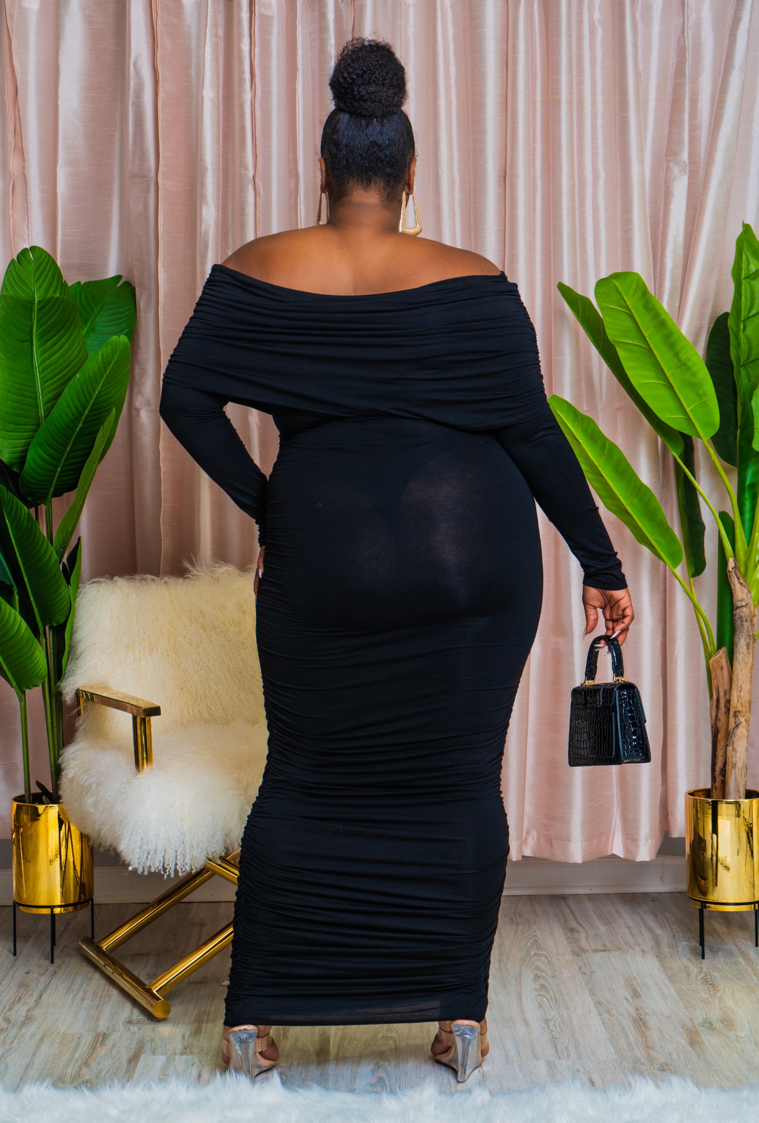 plus size all black bodycon dress with boots Plus Size Chic Open Back Ribbed Bodycon Midi Dress