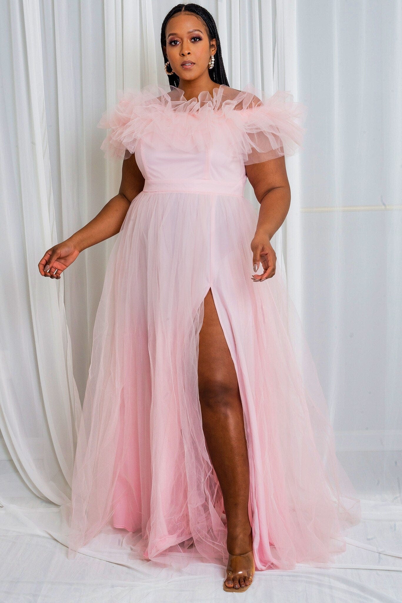 Jen Off Shoulder Tulle Maxi (Blush) Jen Off Shoulder Tulle Maxi (Blush)
