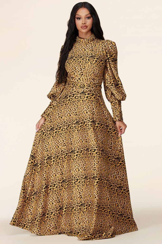 Zara Leopard Print Mock Neck Maxi Dress
