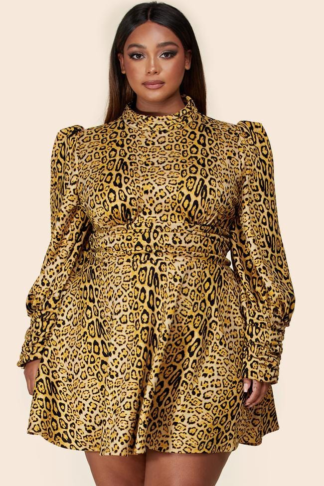 Zara Leopard Print Mock Neck Mini Dress (Curvy) - Kois Kloset