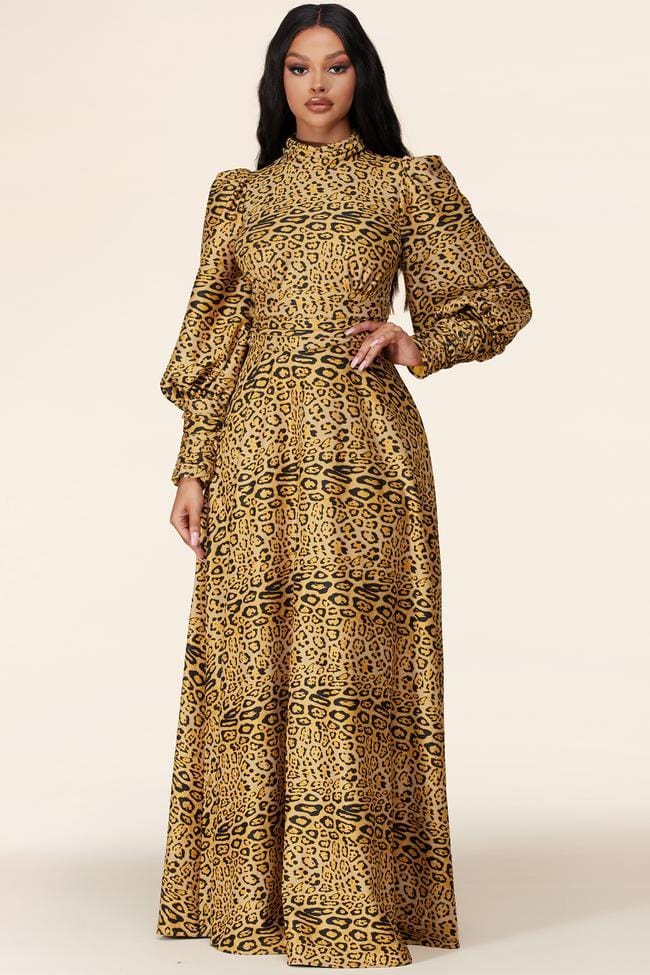 Zara Leopard Print Mock Neck Maxi Dress