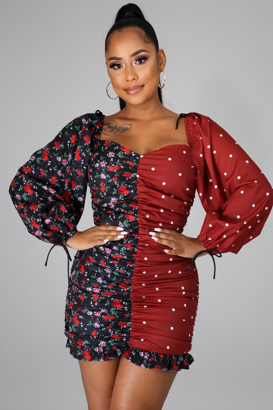 Ella Polka Dot and Rose Mini Dress Ella Polka Dot and Rose Mini Dress