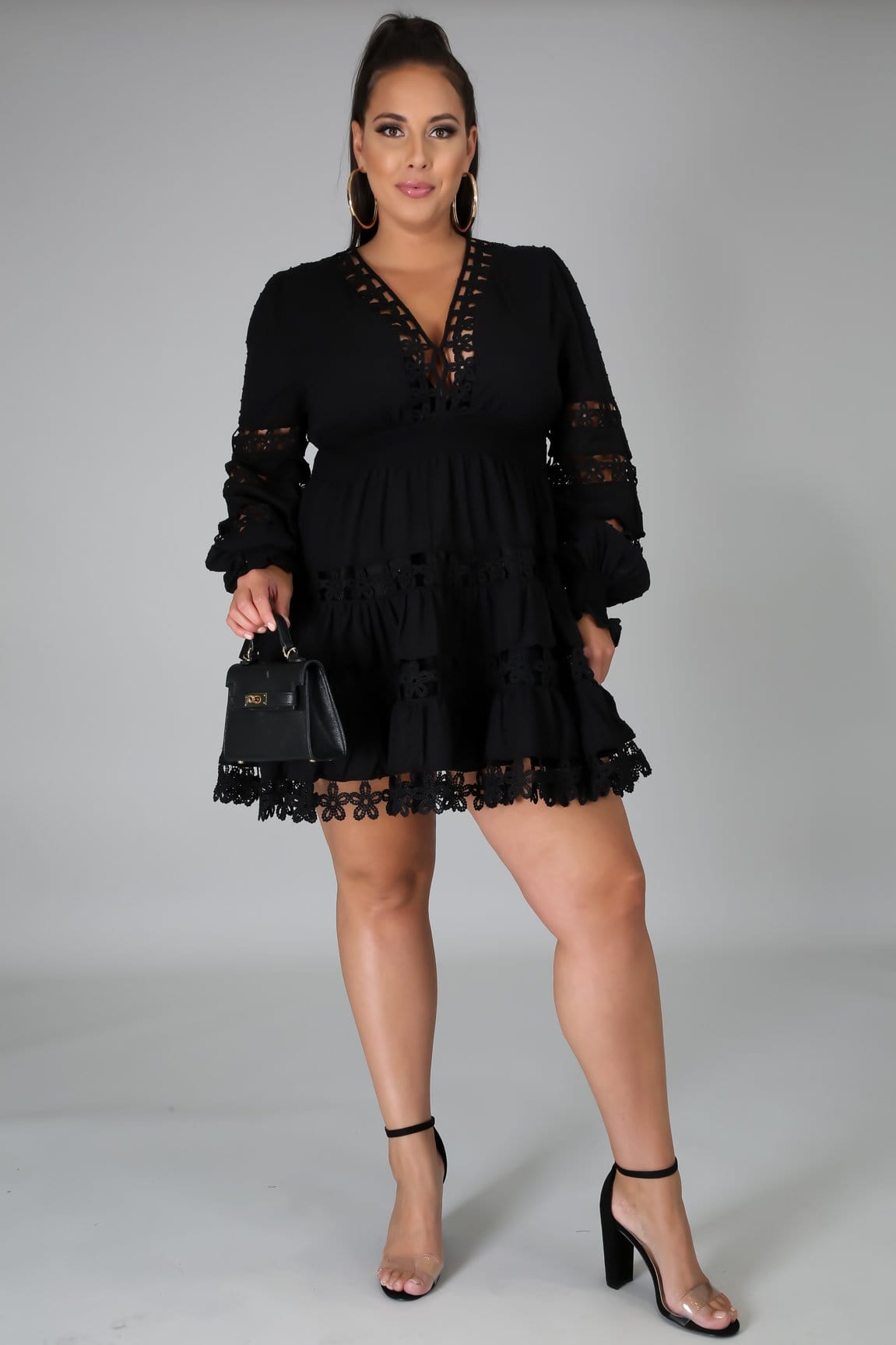 Maya Long Sleeve Mini Dress (Black)