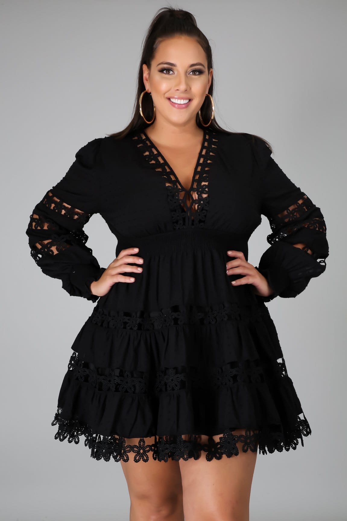 Maya Long Sleeve Mini Dress (Black)