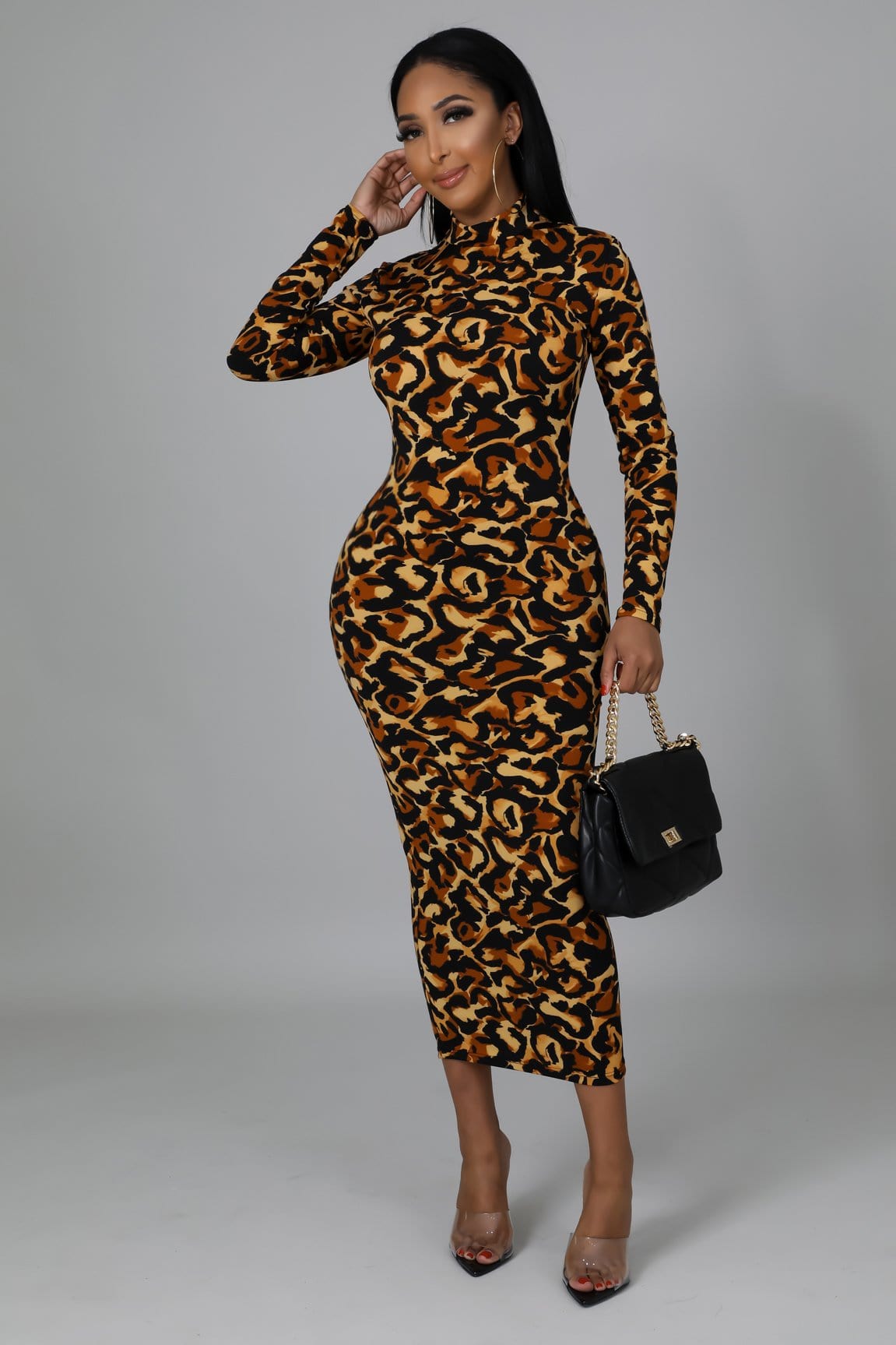 Night In Leopard Bodycon Midi Dress (Small- 3XL)