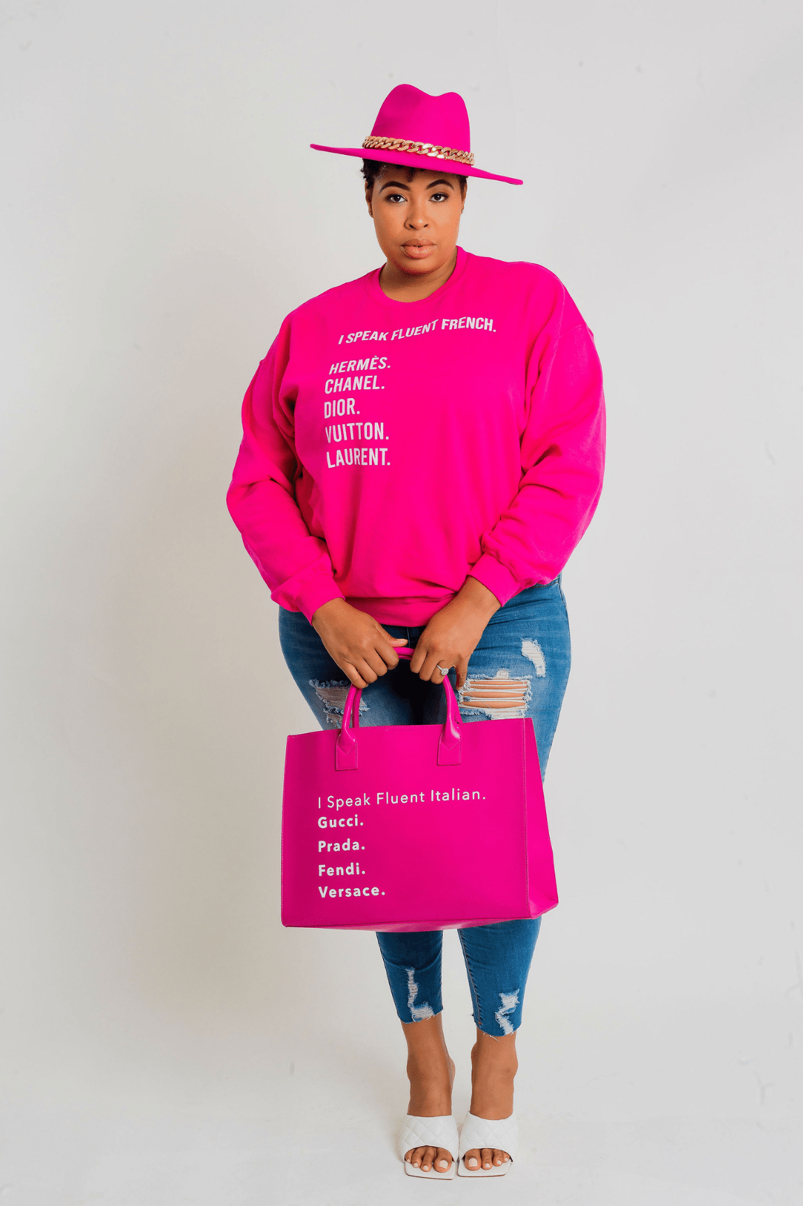 Kois Kloset I Speak Fluent French Pullover Sweatshirt (Pink)