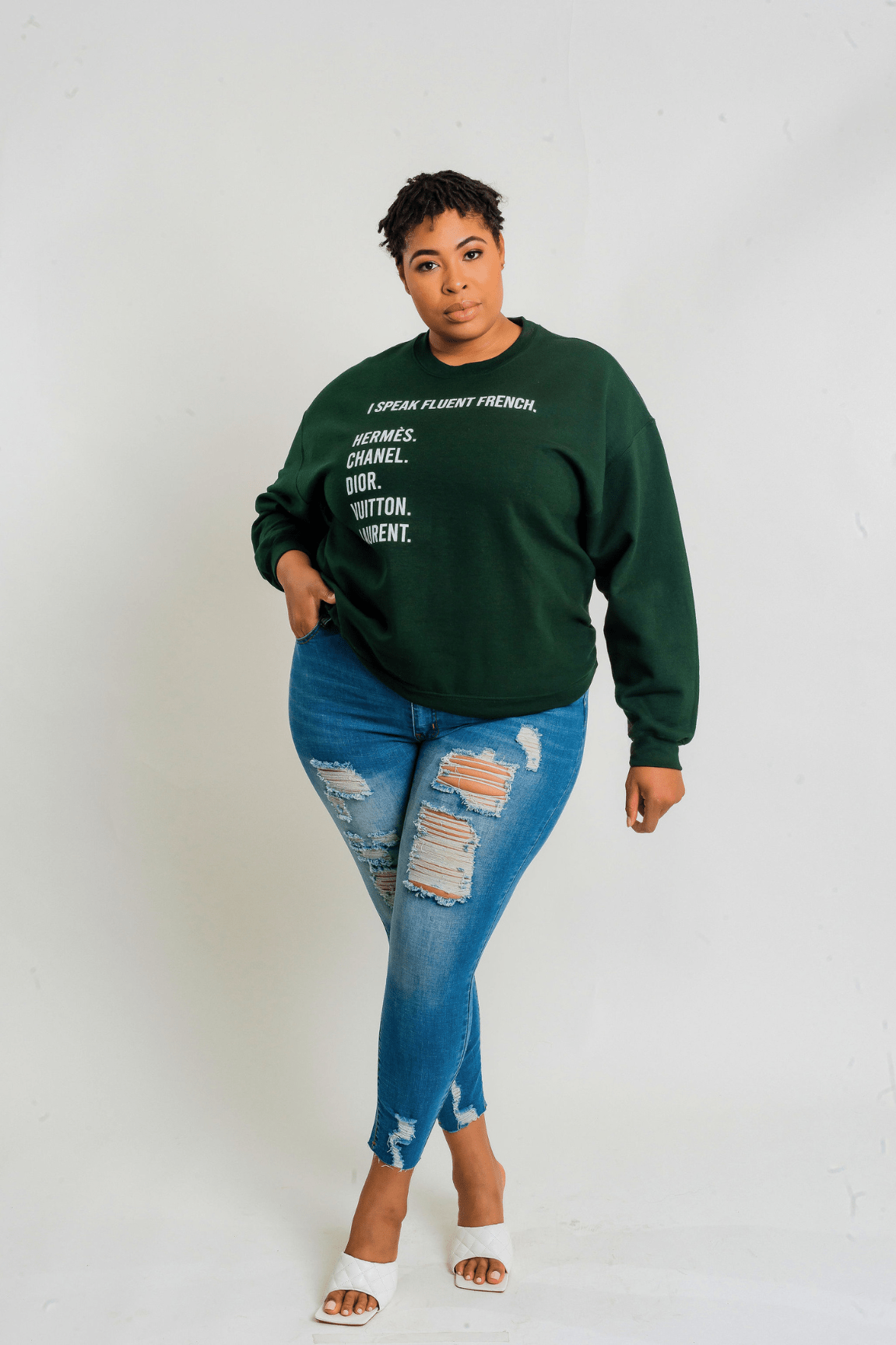 I Speak Fluent French Pullover Sweatshirt (Green)