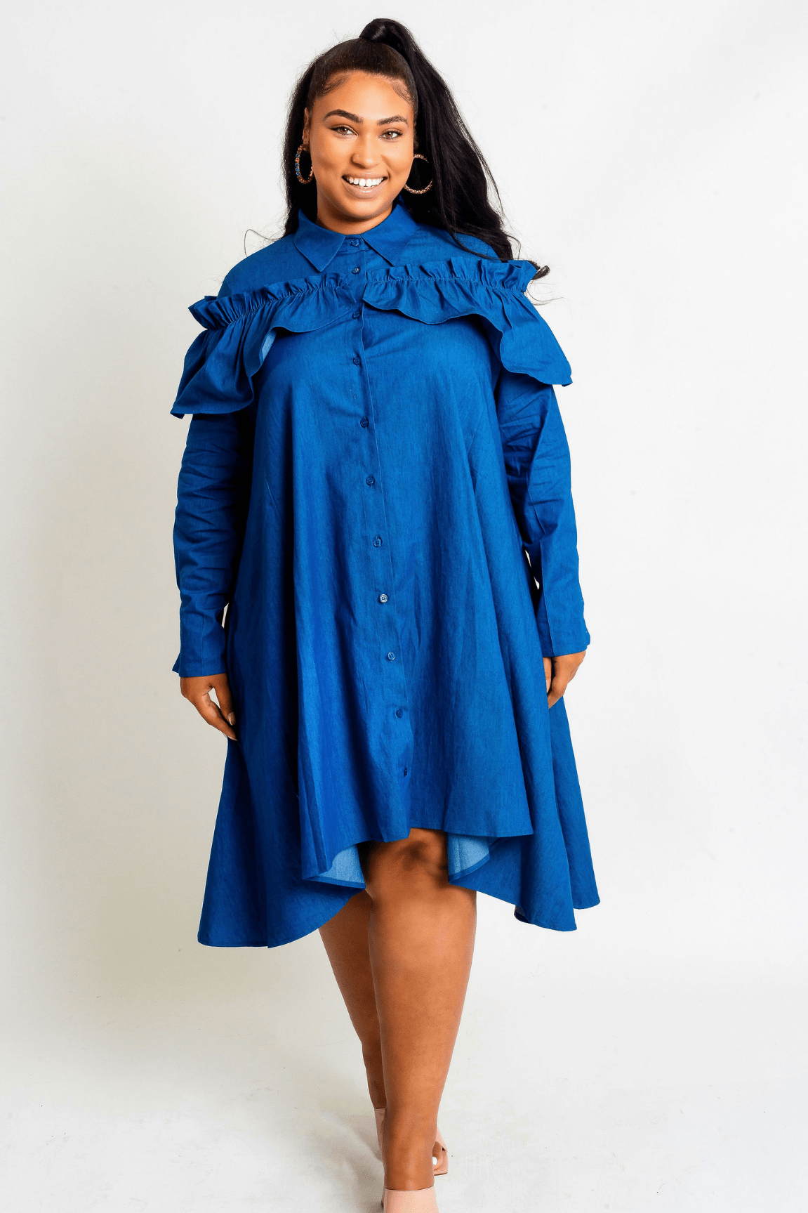 Blue Denim Long Sleeve Dress